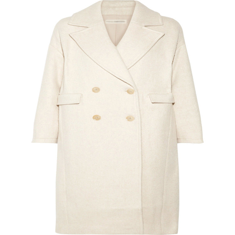 Women Long Floor-Length Relaxed-Fit Wool Blend Coat with Soft Shoulders and Side Slit Chichicherry