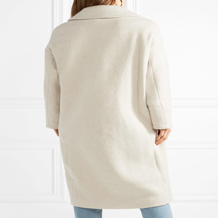 Women Long Floor-Length Relaxed-Fit Wool Blend Coat with Soft Shoulders and Side Slit Chichicherry