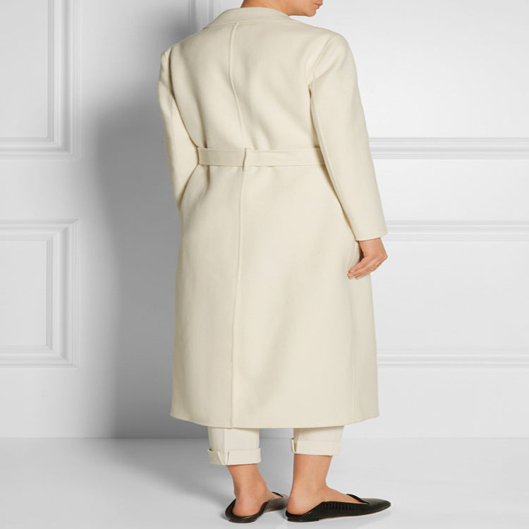 Ladies ankle-length wrap long coat made of wool-cashmere blend with fitted tie belt Chichicherry