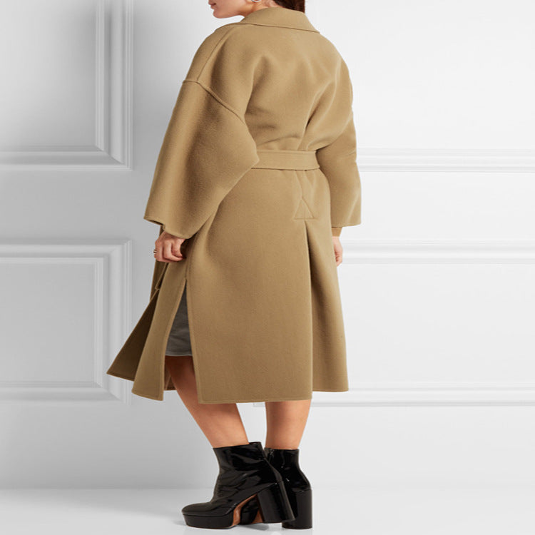 Women's Tailored Wool Blend Wrap Coat with Kimono-Style Sleeves and Tie Belt Chichicherry
