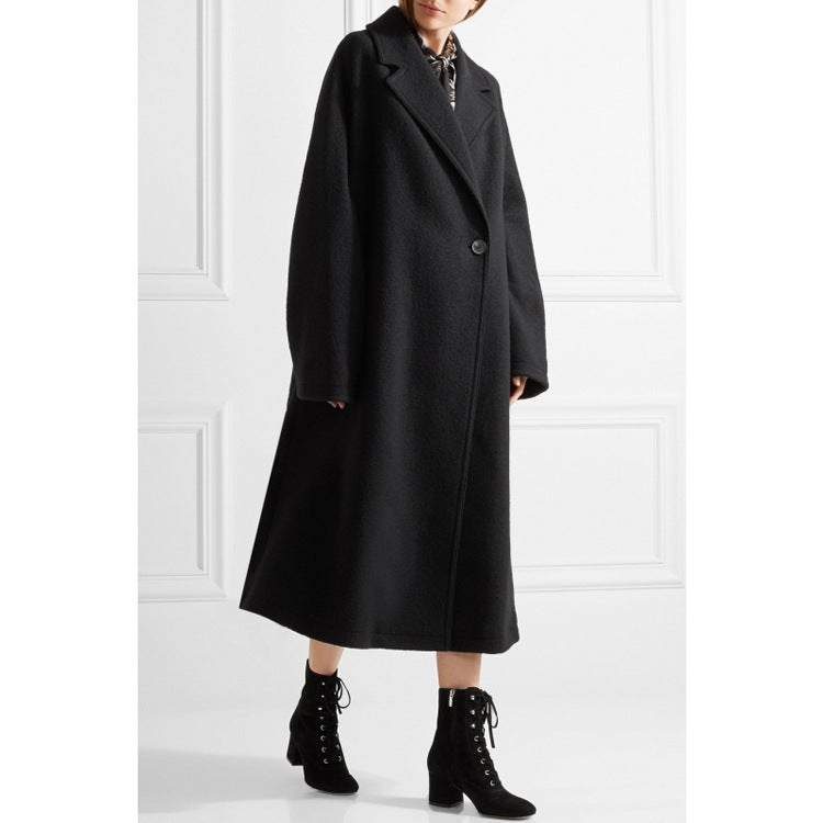 Women's Oversized Single-Breasted Wool Blend Long Coat with Dropped Silhouette Chichicherry