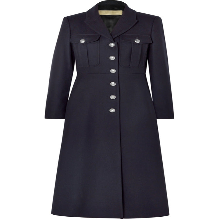 Women's military long coat made of wool blend with distinctive button placket and flapped pockets Chichicherry