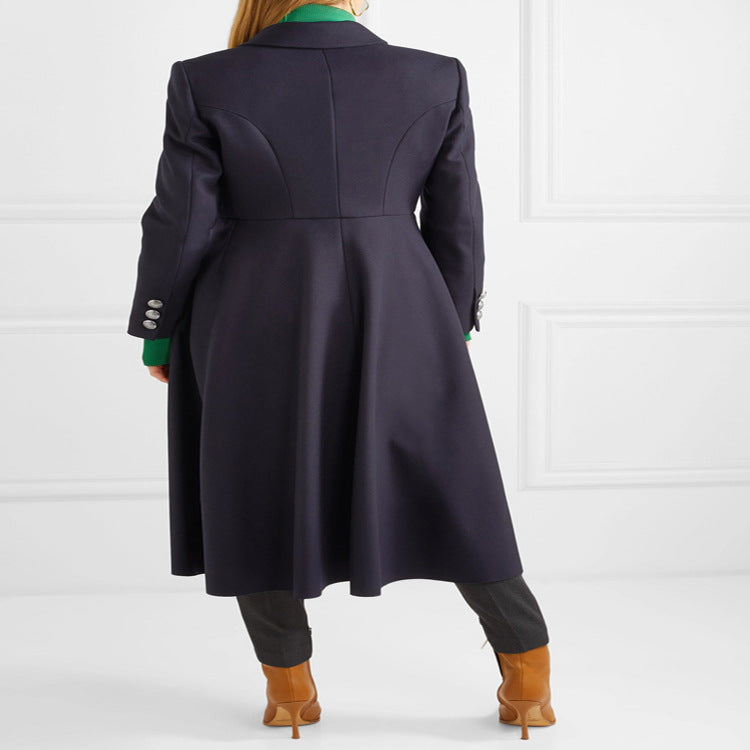 Women's military long coat made of wool blend with distinctive button placket and flapped pockets Chichicherry