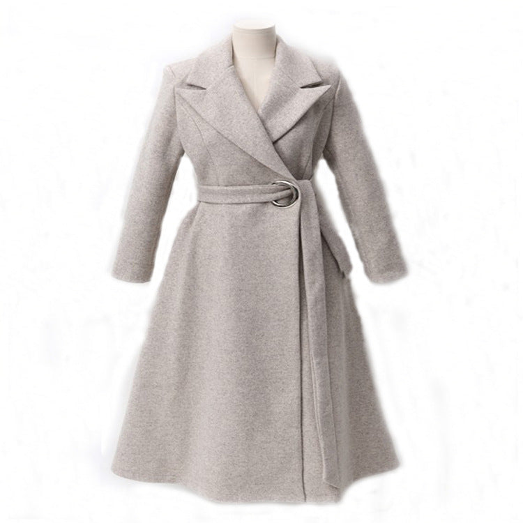 Women ankle-length wrap coat made of wool mix with waist belt and A-line Chichicherry
