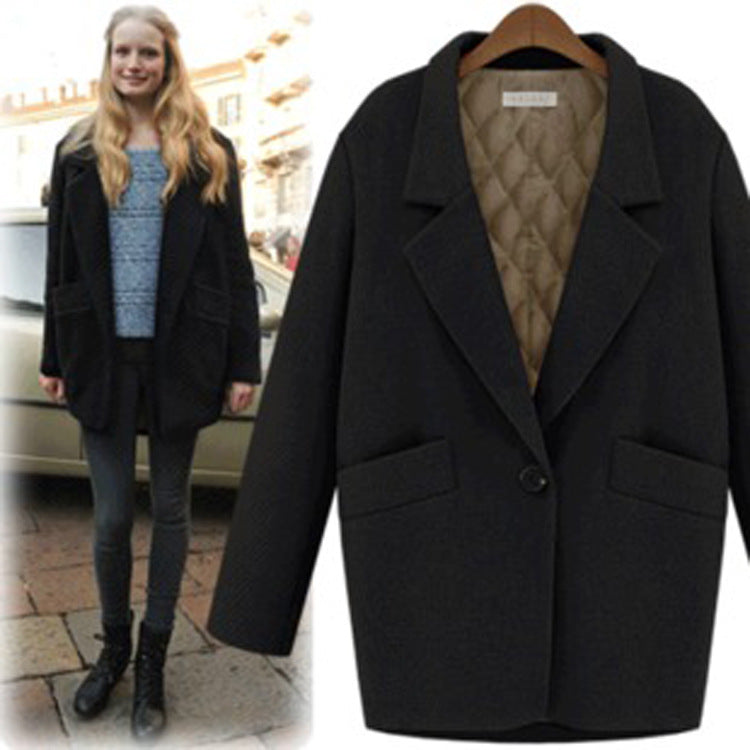 Women Oversized Wool Blend Short Coat with Quilted Lining and Flap Pockets Chichicherry