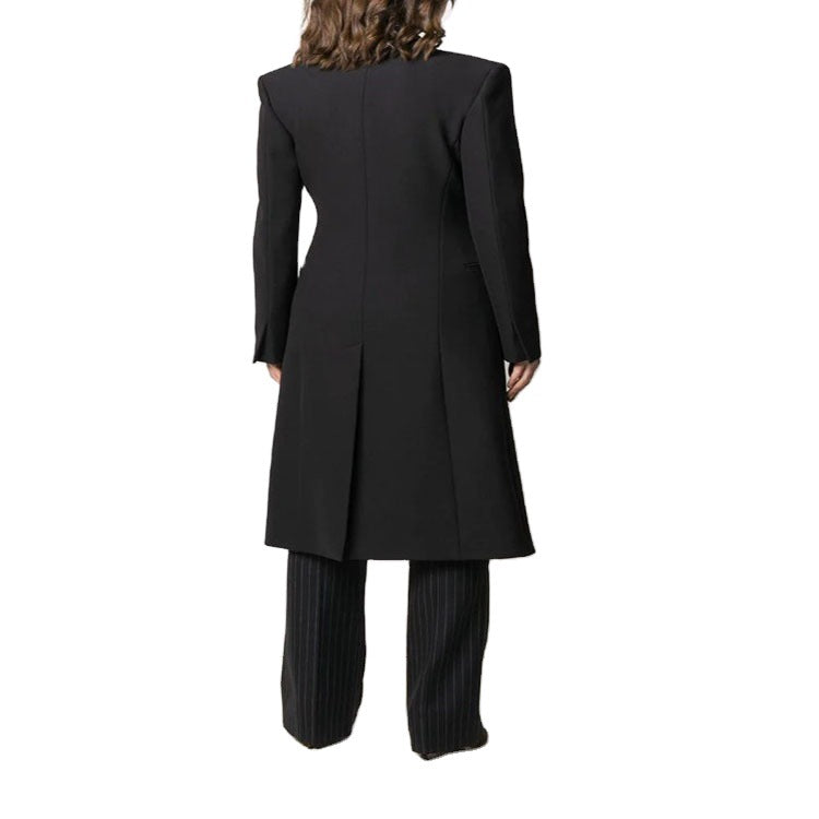Women's Maxi Length Coat with Shawl Collar, Satin Trim and Tie Belt Chichicherry