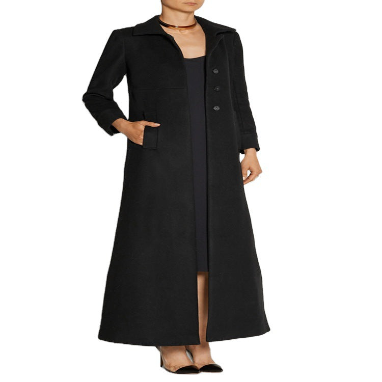 Ladies Floor-Length Single-Breasted Coat with Split and Tailored Silhouette Chichicherry