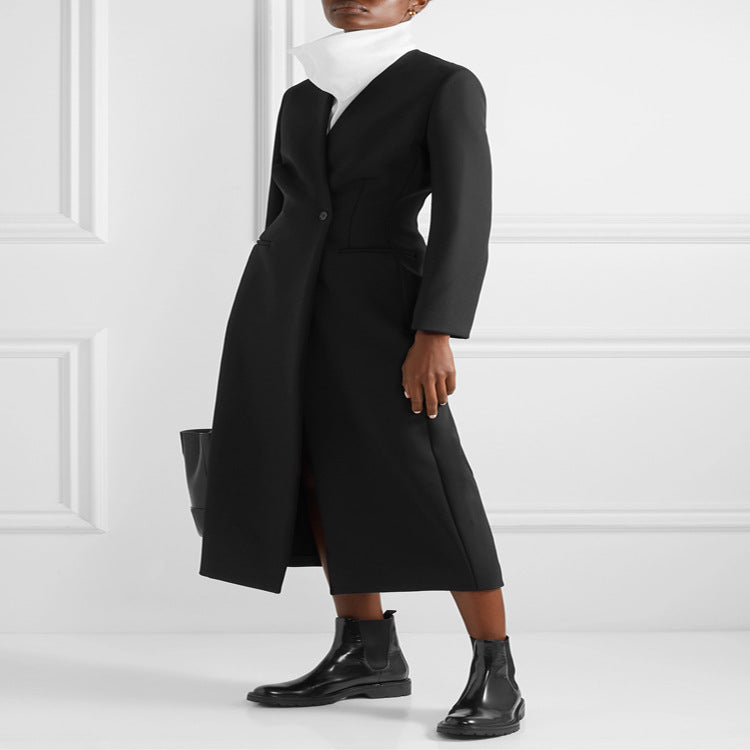 Women Maxi long minimalist tailoring coat with open front Chichicherry