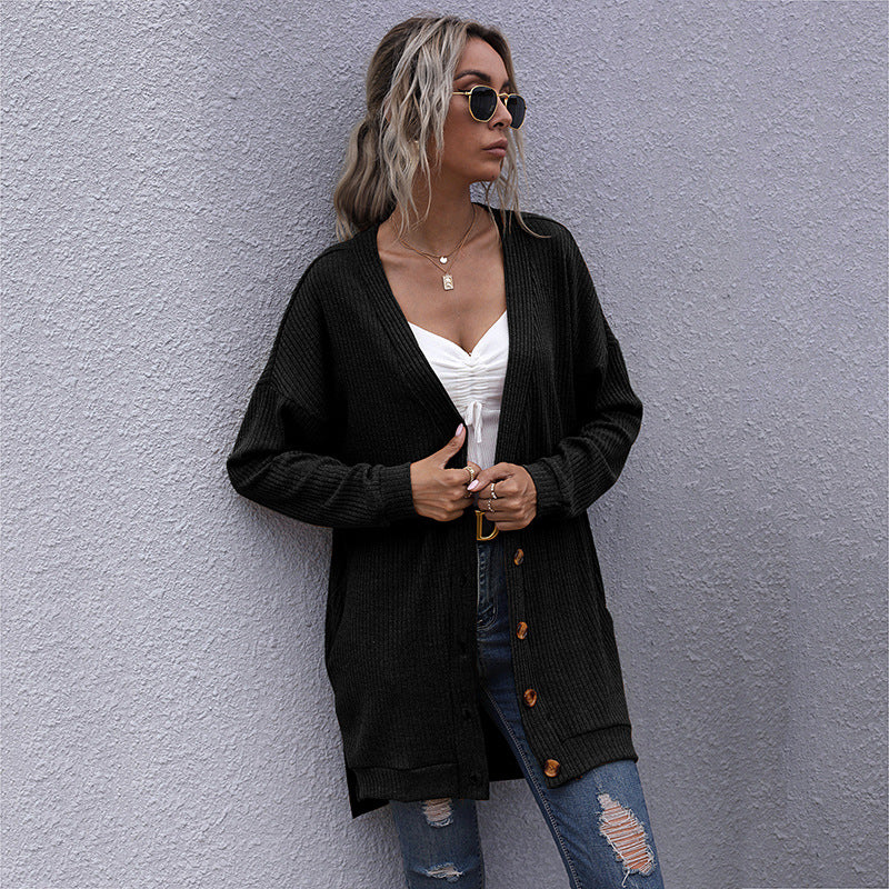 Women Long Oversize Knit Cardigan with Structure Knit, Open Pockets and Casual Cut Chichicherry