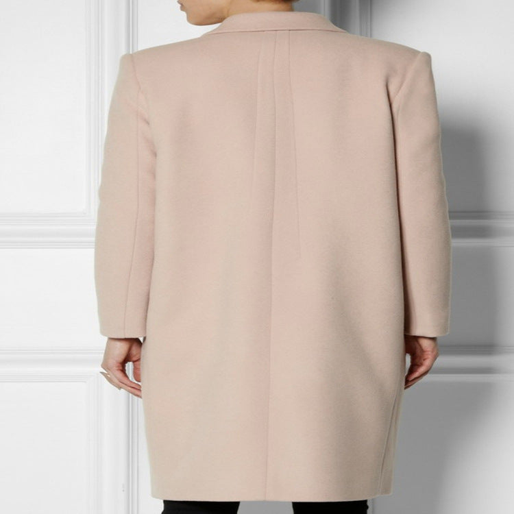 Women's Midi-Length Wool Blend Coat with Minimalist Single-Breasted Front and Flap Pockets Chichicherry