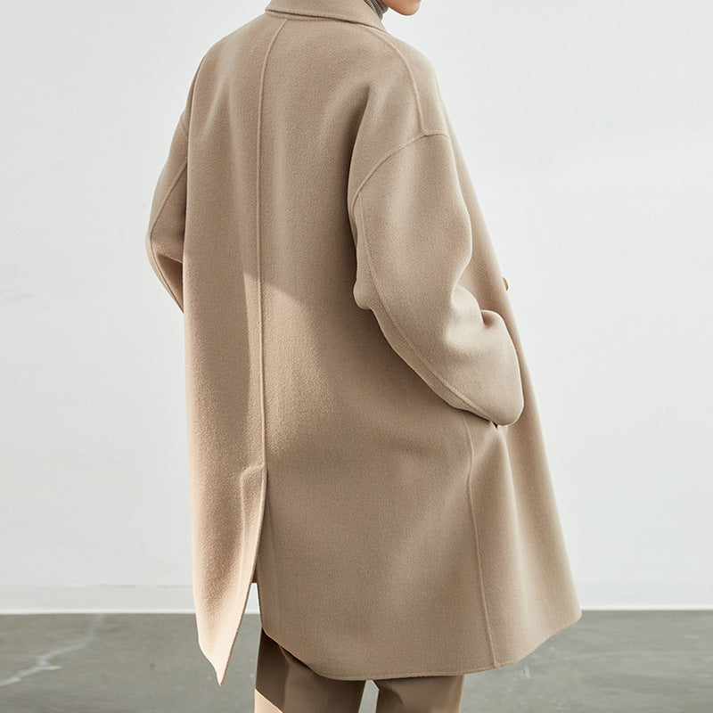 Men's Long Cut Double-Breasted Wool Blend Coat with Oversized Fit Chichicherry
