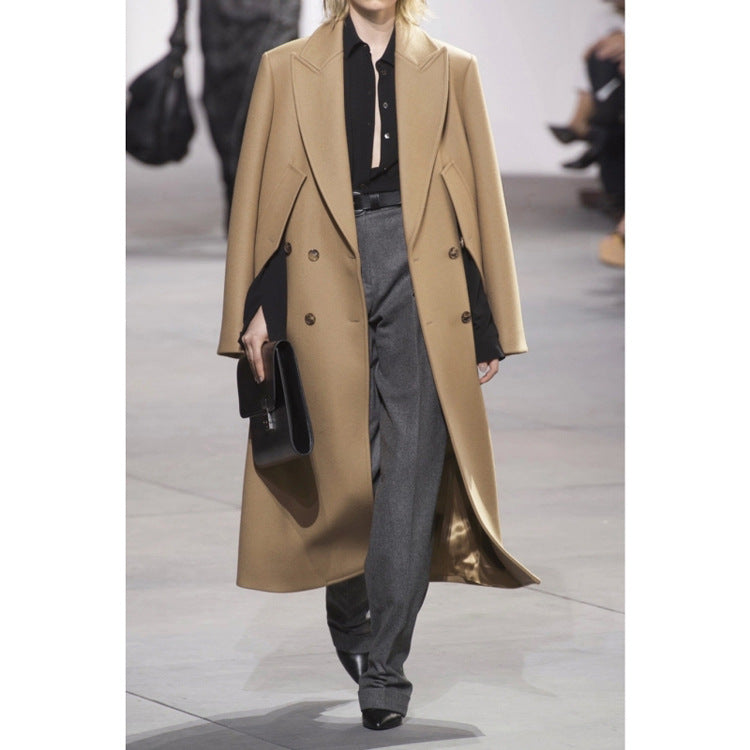 Women's Double-Breasted Wool Coat with Tailored Silhouette and Statement Notch Lapel Chichicherry