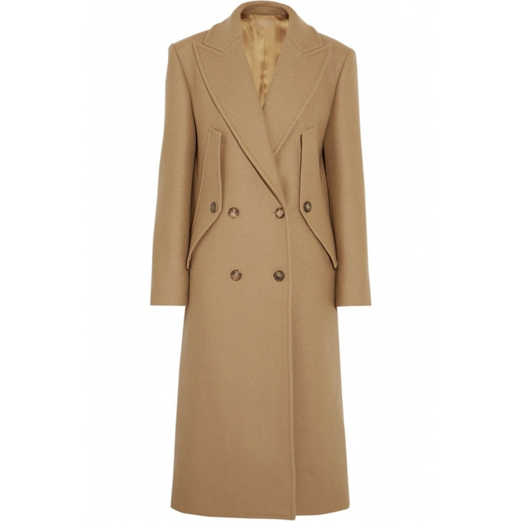 Women's Double-Breasted Wool Coat with Tailored Silhouette and Statement Notch Lapel Chichicherry
