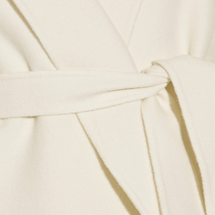 Ladies ankle-length wrap long coat made of wool-cashmere blend with fitted tie belt Chichicherry