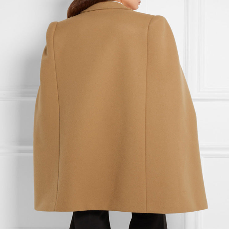 Women's tailored wool blend cape coat with concealed arm openings and double-breasted tailoring Chichicherry