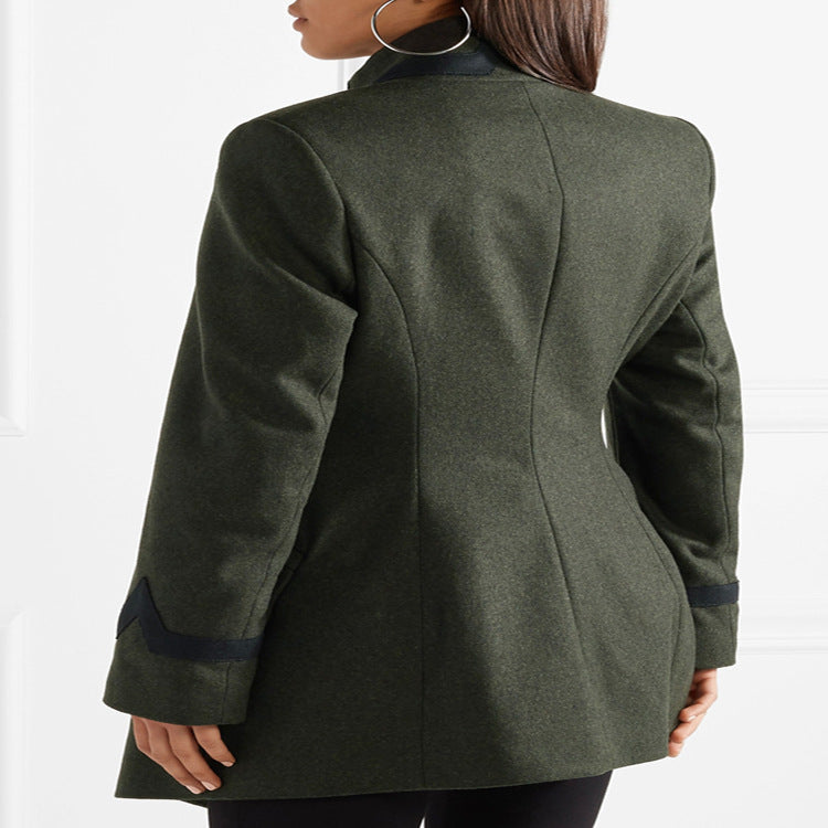 Women Tailored Military Coat in A-Line Cut with Asymmetric Button Placket Chichicherry