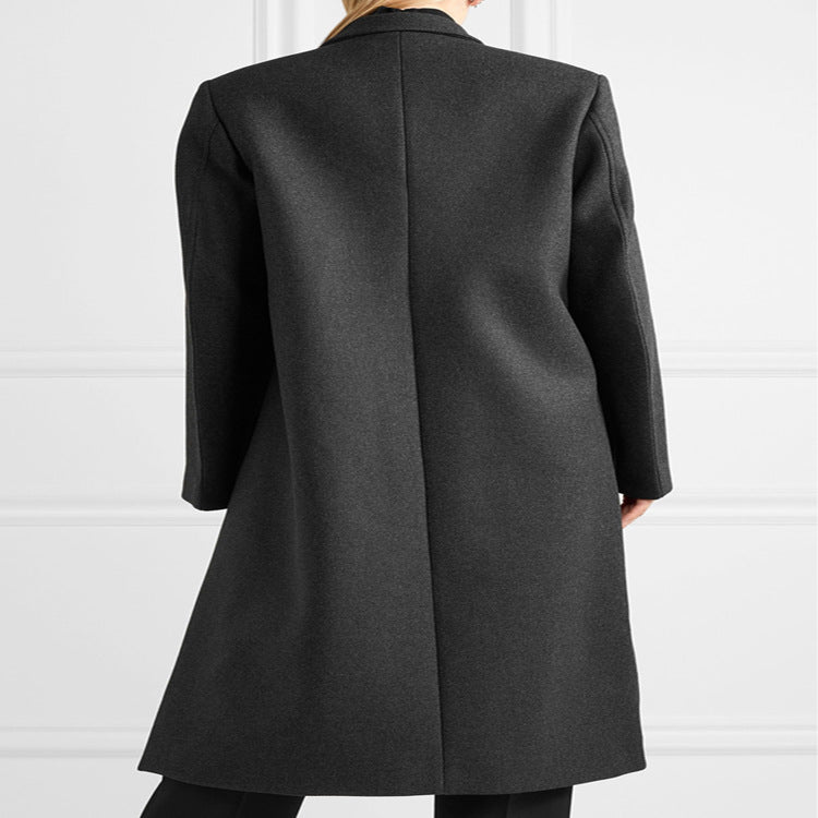 Women's Oversize Single-Breasted Maxi-Length Wool Blend Long Coat with Relaxed Shoulders and Flap Pockets Chichicherry