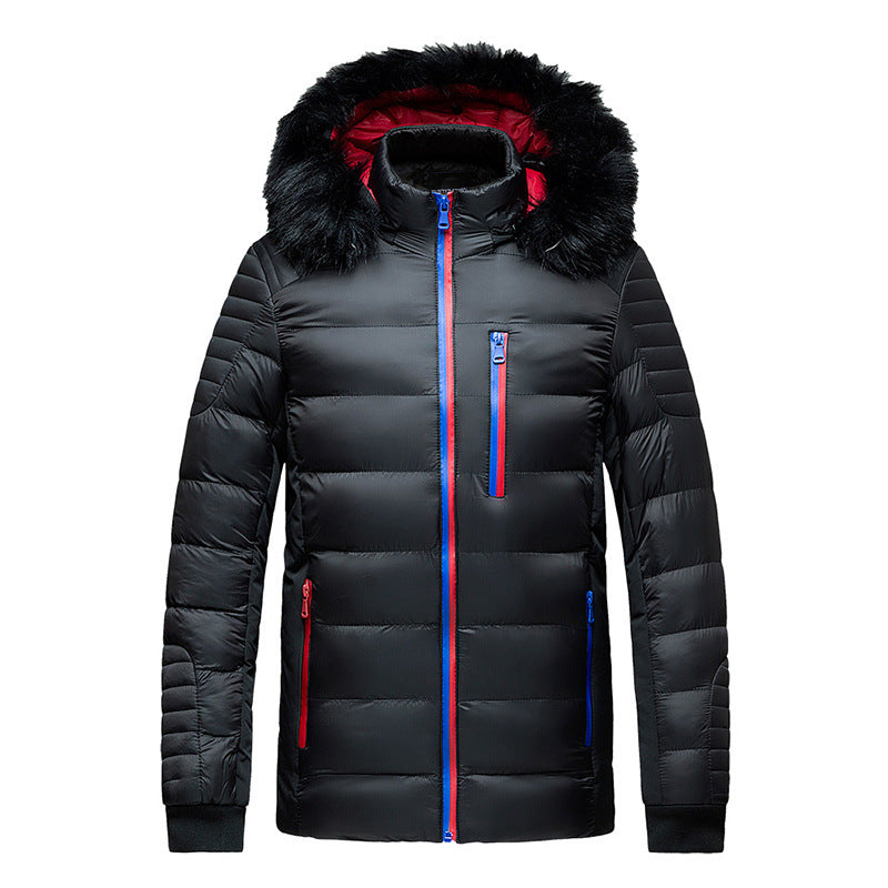 Men's quilted jacket with hood and faux fur trim, wind and water resistant Chichicherry