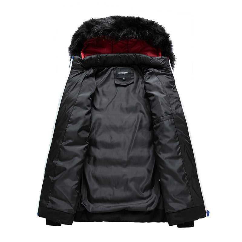 Men's quilted jacket with hood and faux fur trim, wind and water resistant Chichicherry