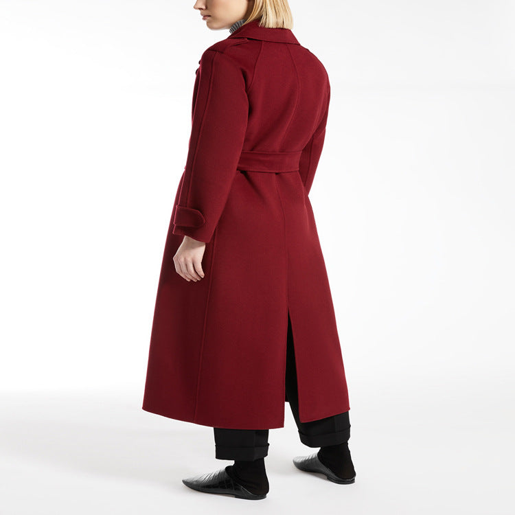Ladies Maxi Long Wool Blend Coat in Flowing Swing Cut with Soft Shawl Collar Chichicherry