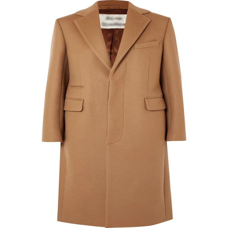 Women's Single-breasted Wool Mix Long Coat with Sharp Tailoring and Patch Pockets Chichicherry