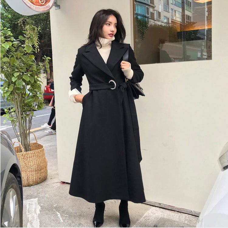Women ankle-length wrap coat made of wool mix with waist belt and A-line Chichicherry
