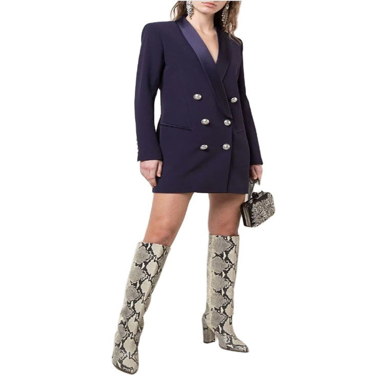 Women's blazer dress in tailoring look with satin shawl collar and structured shoulders Chichicherry