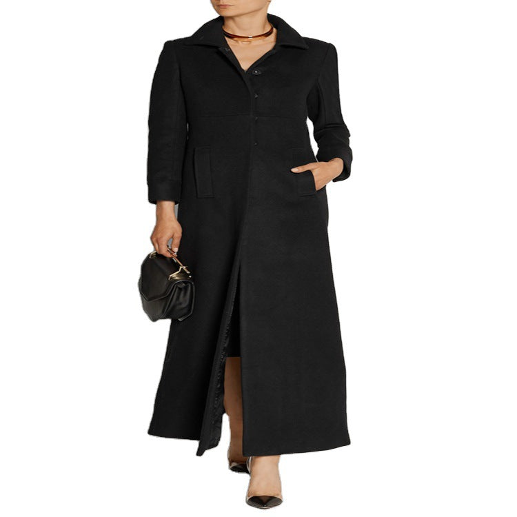 Ladies Floor-Length Single-Breasted Coat with Split and Tailored Silhouette Chichicherry