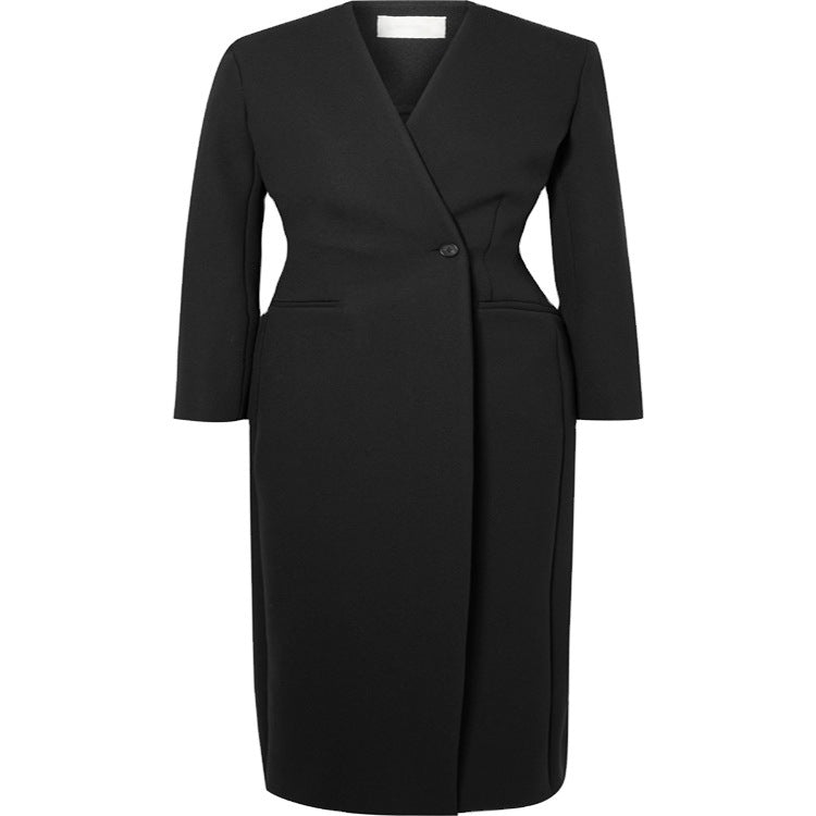 Women Maxi long minimalist tailoring coat with open front Chichicherry
