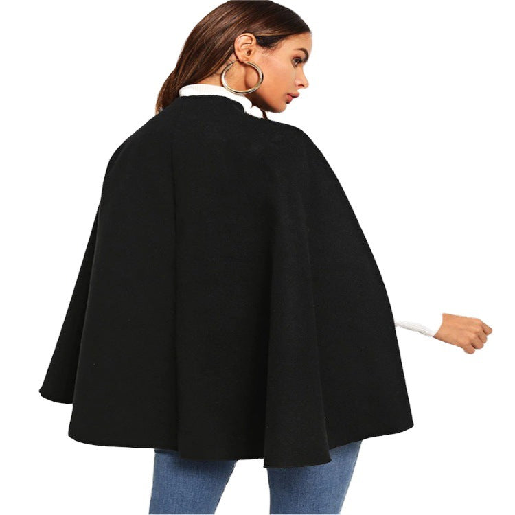 Women's short cape coat in coat style with stand-up collar and concealed button placket Chichicherry
