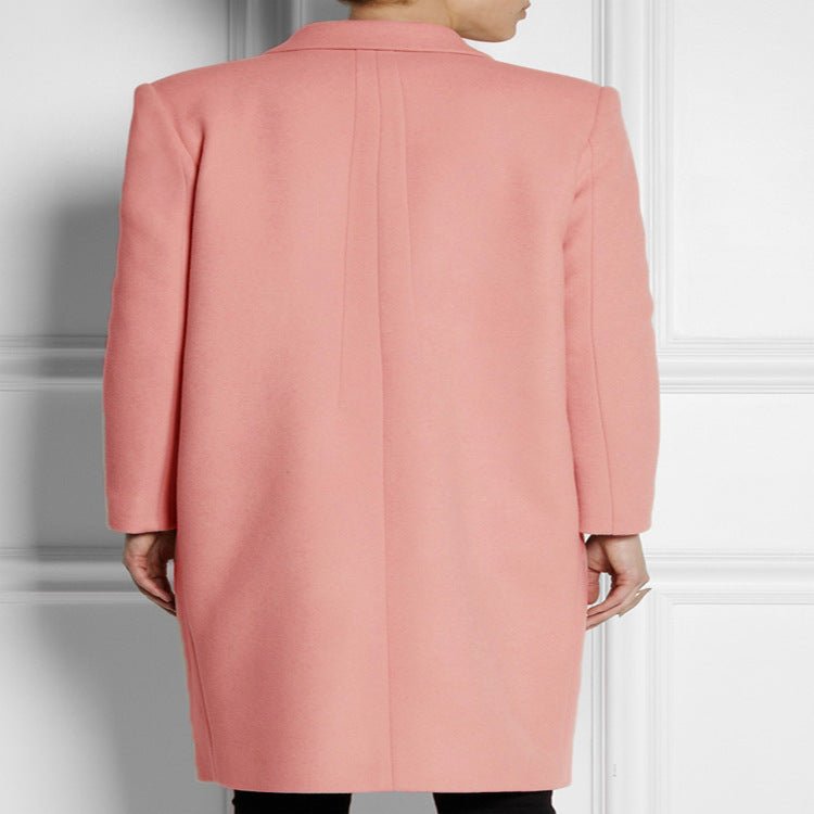 Women's Midi-Length Wool Blend Coat with Minimalist Single-Breasted Front and Flap Pockets Chichicherry