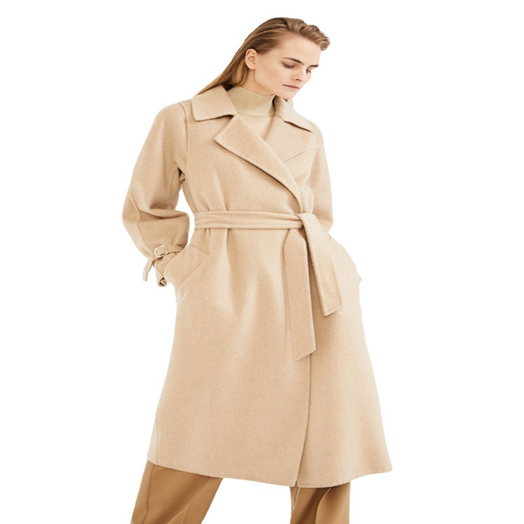 Women's Wool Coat with Cape Shoulder and Waist Belt Chichicherry
