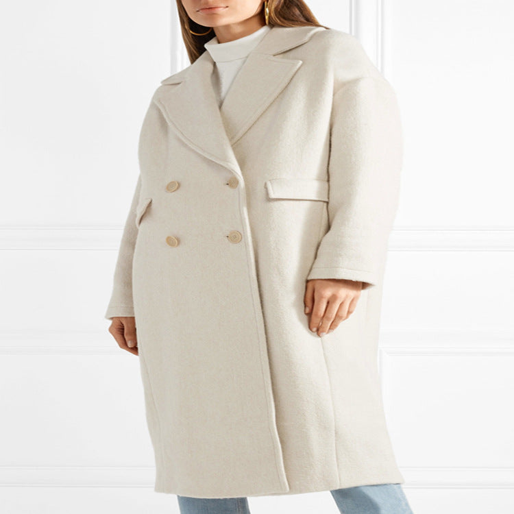 Women Long Floor-Length Relaxed-Fit Wool Blend Coat with Soft Shoulders and Side Slit Chichicherry