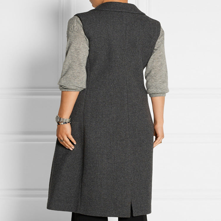 Women's Sleeveless Wool Blend Coat with Flared A-Line Silhouette and One-Button Front Chichicherry