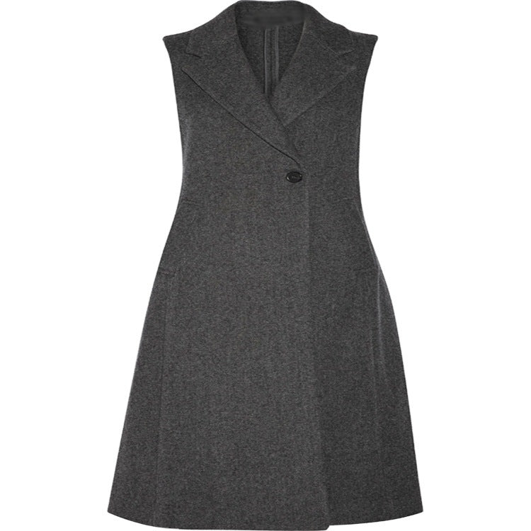 Women's Sleeveless Wool Blend Coat with Flared A-Line Silhouette and One-Button Front Chichicherry