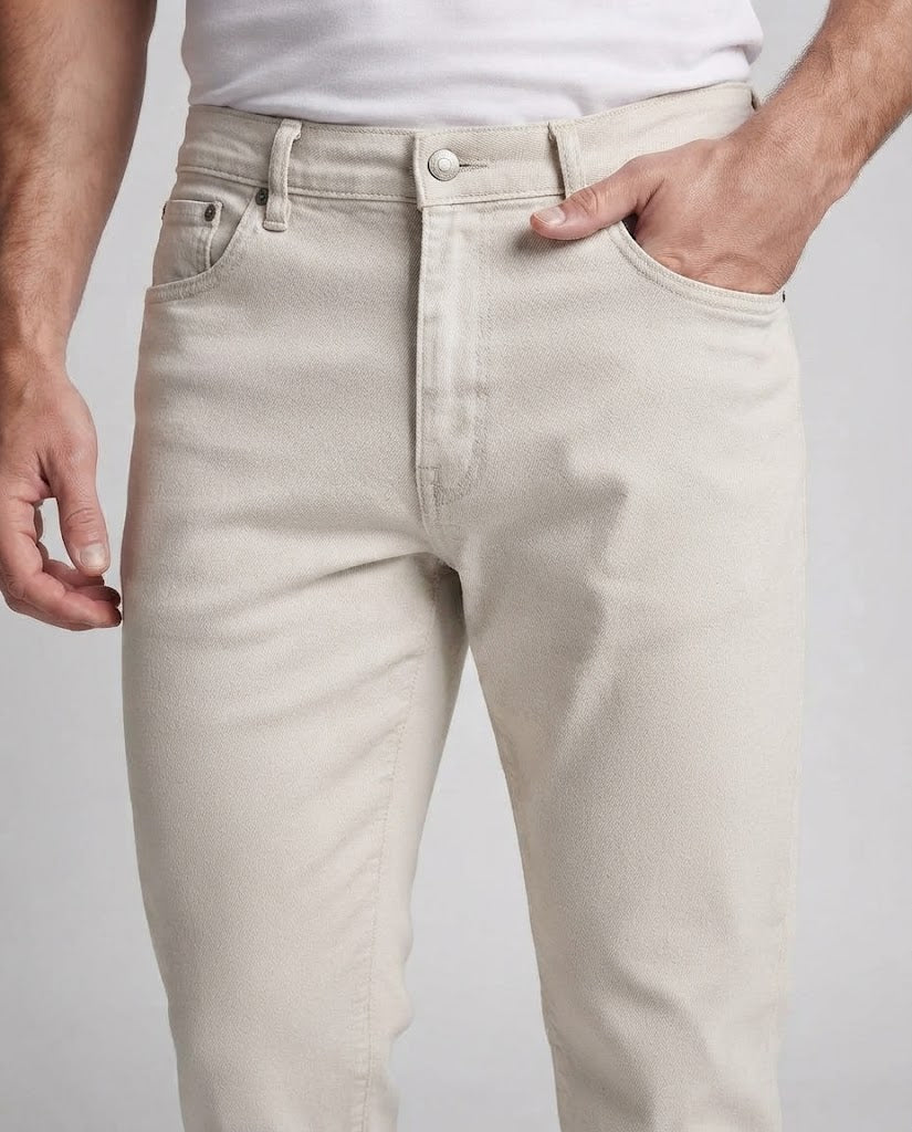 Men's Straight-Fit Vintage Denim Jeans with Light Stonewash and Mid Rise Chichicherry