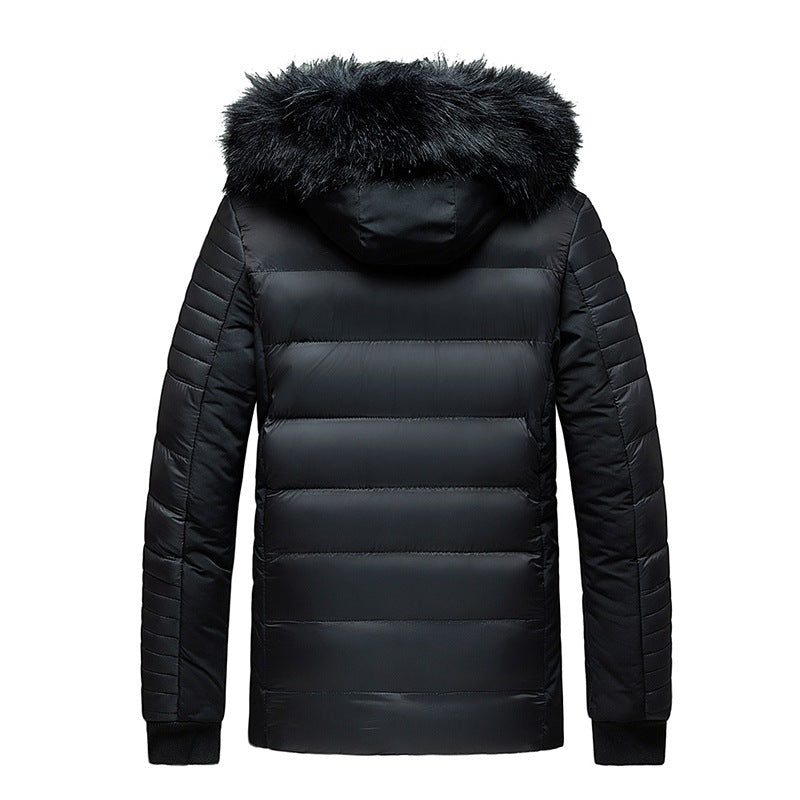 Men's quilted jacket with hood and faux fur trim, wind and water resistant Chichicherry