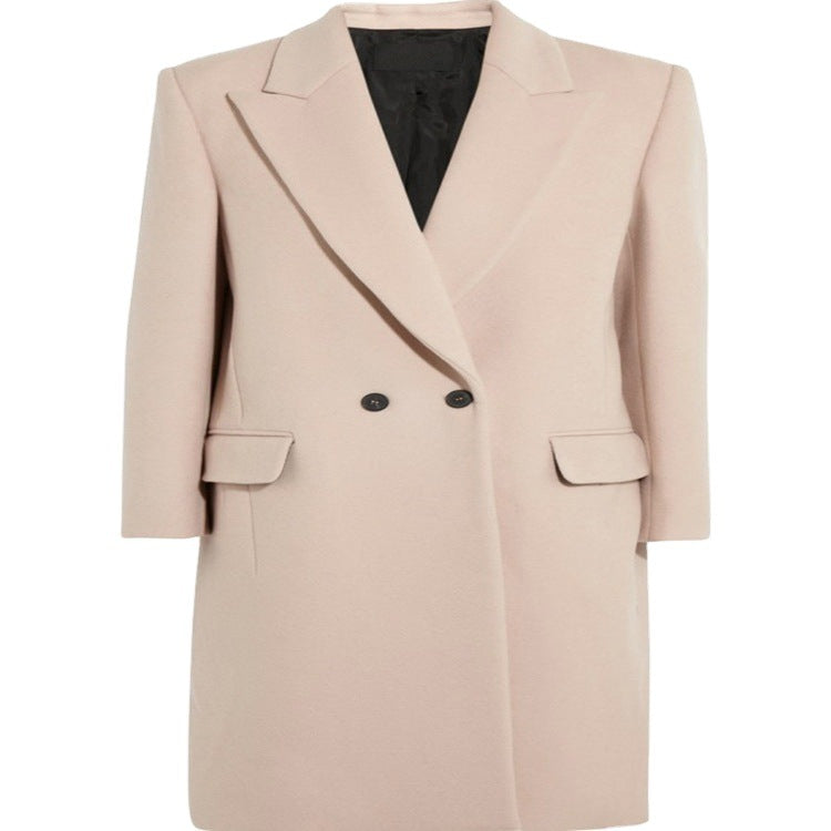 Women's Midi-Length Wool Blend Coat with Minimalist Single-Breasted Front and Flap Pockets Chichicherry