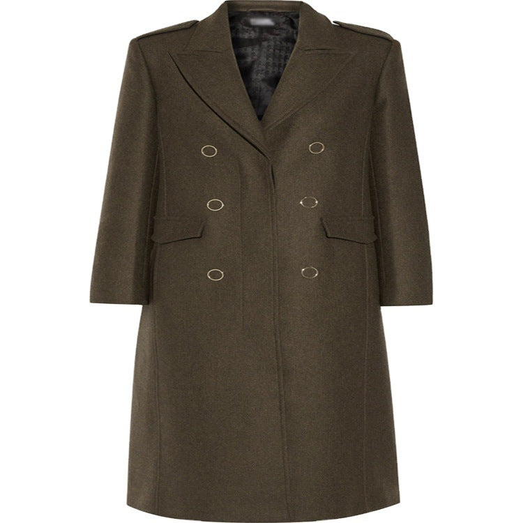 Women's double-breasted tailored wool coat with notched collar and flap pockets Chichicherry