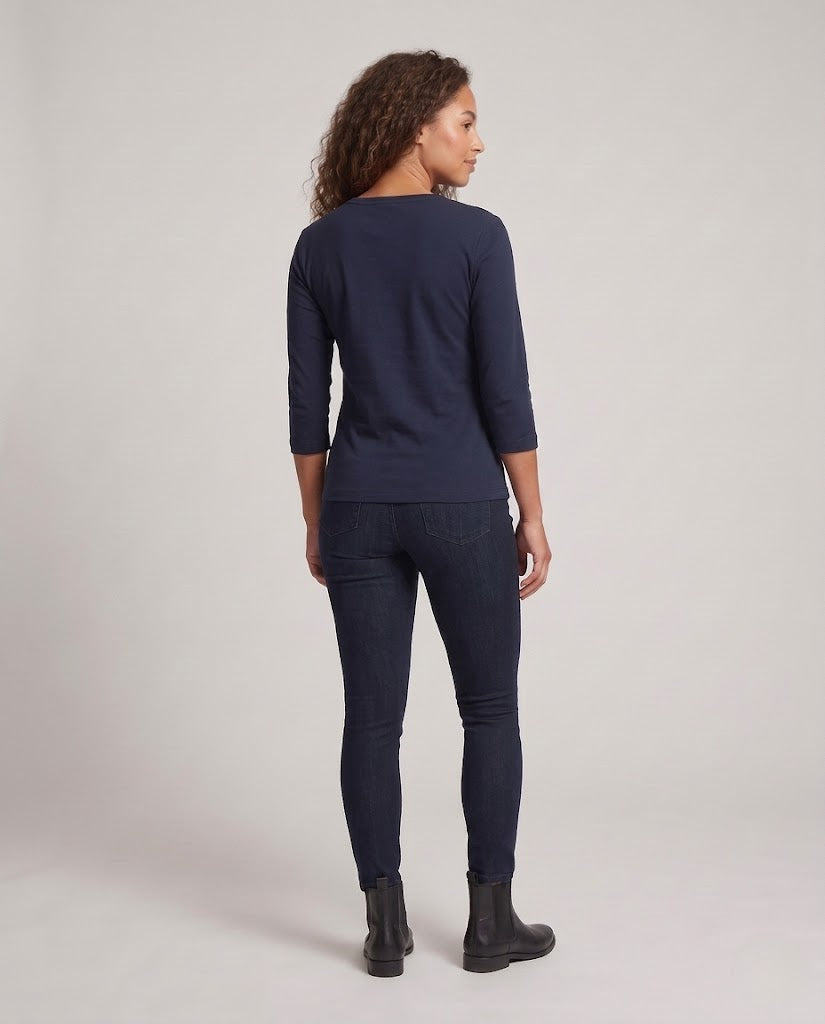Women's Ribbed Henley Cropped Shirt with Three-Quarter Sleeves Chichicherry