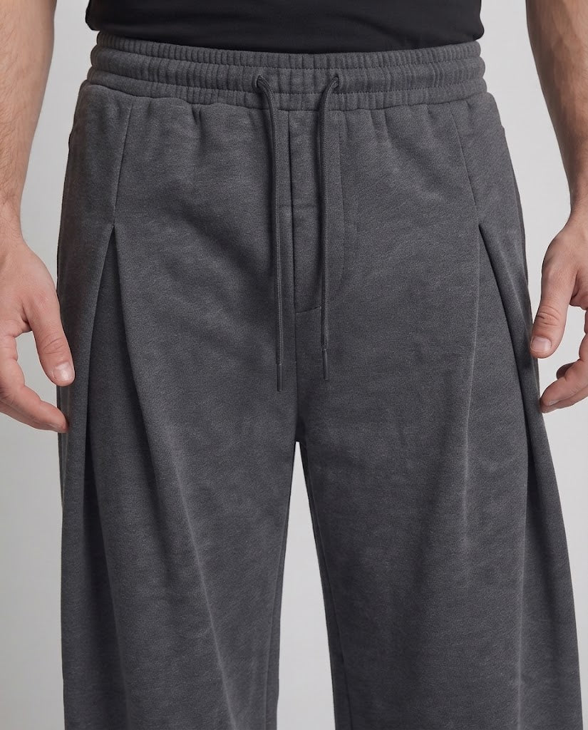 Men's High-Waisted Pleated Trousers with Double Pleats and Wide Palazzo Leg Chichicherry