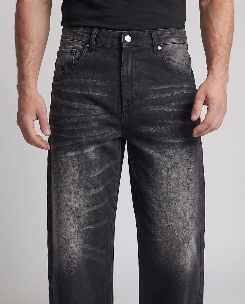 Men's Extra Wide Baggy Denim Palazzo Jeans with Deep Crotch and Heavy Stonewash Chichicherry