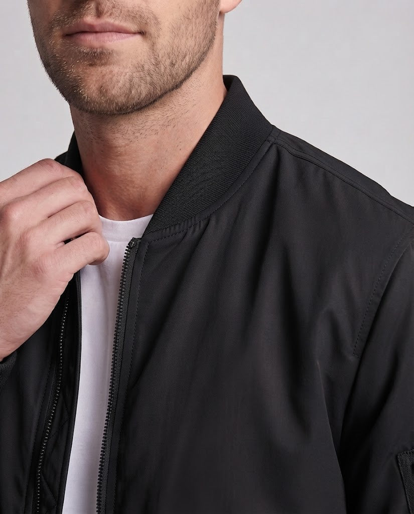 Men's lightweight nylon flight bomber with arm pocket, double zipper, and ribbed cuffs Chichicherry