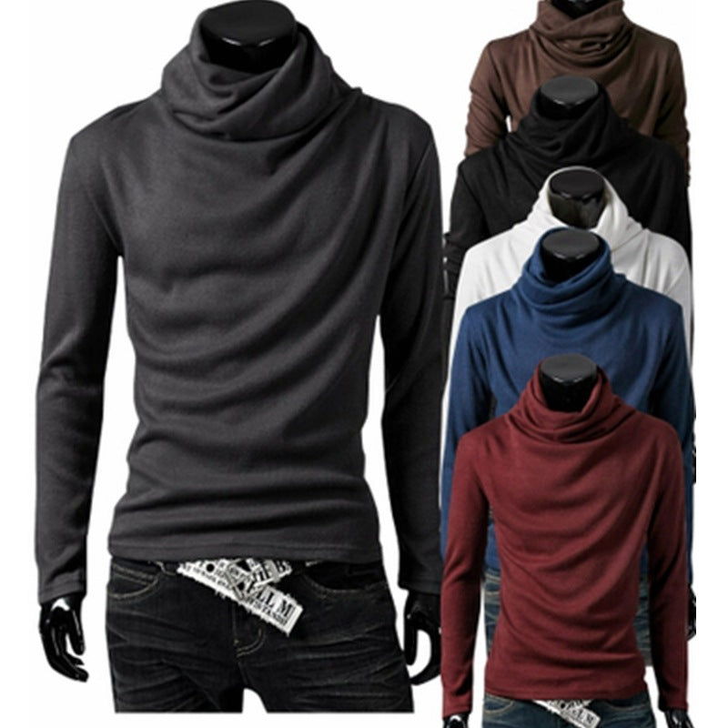 Men's Slim-Fit Long Sleeve Shirt with generous funnel neck and tailored silhouette Chichicherry