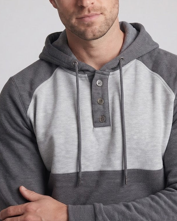 Men's hoodie with snap-button Henley, contrast chest panel and kangaroo pocket Chichicherry