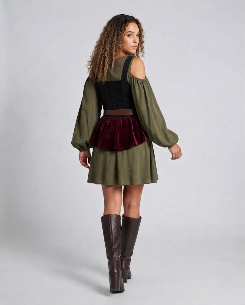 Women's traditional dress with ruffle details and fitted belt Chichicherry