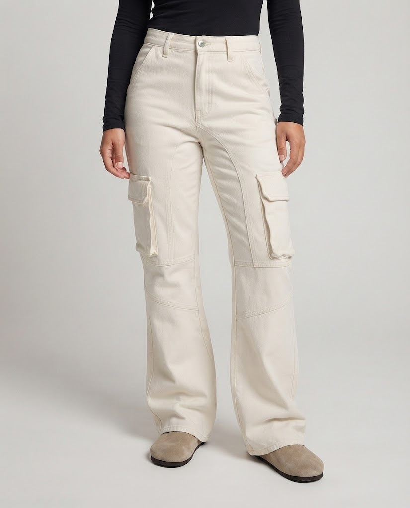 Women's Cargo Palazzo Pants with Panel Seams and High Waist Fit Chichicherry