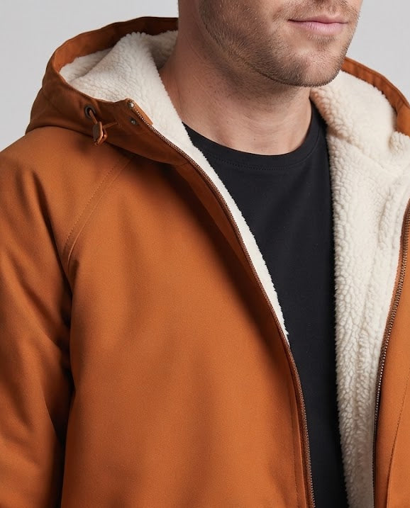 Men's reversible thermo parka with teddy fleece lining, hood and drawstring Chichicherry