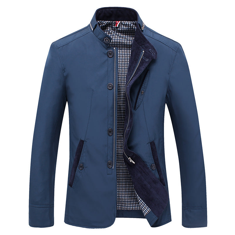 Men's Lightweight Tailored Transitional Jacket with Stand-Up Collar and Two-Way Closure Chichicherry