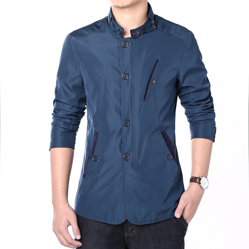 Men's Lightweight Tailored Transitional Jacket with Stand-Up Collar and Two-Way Closure Chichicherry
